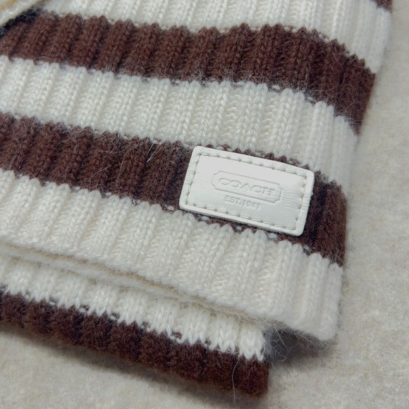 Coach Beanie Scarf Set Womens OS Brown Cream Excellent Striped Wool Cashmere main image 5